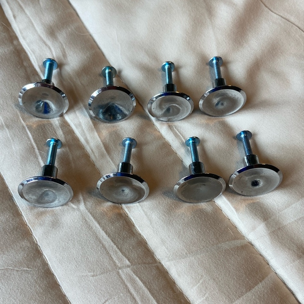 8 Shiny Silver Finish Round Thin Metal Drawer Door Knobs / Pulls 1” Diameter